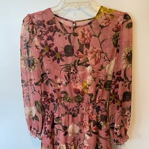 NWT Eliza J Floral Print Balloon Sleeve Ruffle Dress Pink Sz. 6.